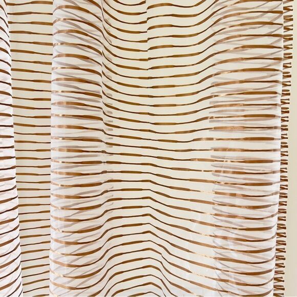 Sheer Pleated Curtain Light Beige Base With Brown Stripes One Panel - Picture 5 of 8